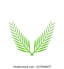 Palm branch. Crossed palm leaves, a symbol of victory, success, triumph, peace, and eternal life. Flat vector illustration isolated on white background.