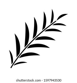Palm branch glyph icon. Tropical tree leafs. Symbol of victory and peace. Happy Easter sign. Bible narrative. Gospel story. Palm Sunday. Silhouette symbol. Negative space. Vector isolated illustration