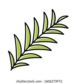 Palm branch green color icon. Tropical tree leafs. Symbol of victory and peace. Happy Easter sign. Spring religious holiday. Bible narrative. Gospel story. Palm Sunday. Isolated vector illustration