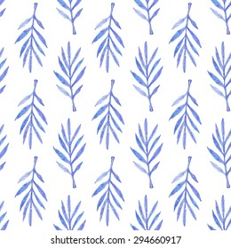 Palm branch. Seamless pattern with leaves. Hand-drawn background. Vector illustration. 