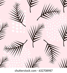 Palm branch trendy seamless pattern with hand drawn elements. Monstera leaf background. Great for fabric, textile Vector Illustration