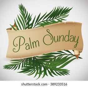 Palm branches behind a ancient scroll for traditional Palm Sunday.