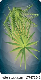 Ramas de palmas en un fondo abstracto oscuro. Diseño vectorial de pantalla moderna para aplicación móvil