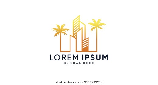 Palm and building logo design with creative unique concept Premium Vector