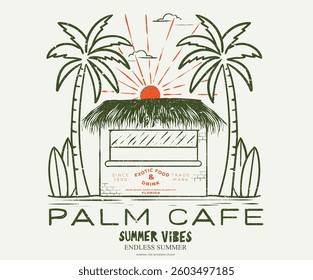 Palm cafe. Surf club design. Beach modern abstract art. Beach eco cafe artwork. Summer vibes artwork. Sunshine paradise graphic print design.