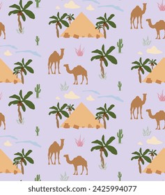 Cactus piramidal de camello de palma
Lindos camellos con el patrón sin costura del cactus bueno para la tela Textil Vector Elementos Desert Landscape Camels Nube Cactus Seamless Pattern Vector Illustración