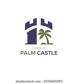 palm castle logo. medieval fortress vector. 