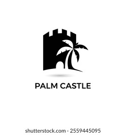 palm castle logo. medieval fortress vector. 