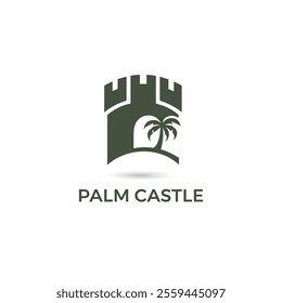 palm castle logo. medieval fortress vector. 