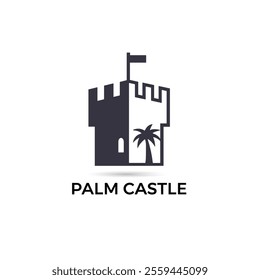 palm castle logo. medieval fortress vector. 