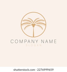 Palm in circle logo design. Travel emblem logotype. Tropical palm tree logo template.