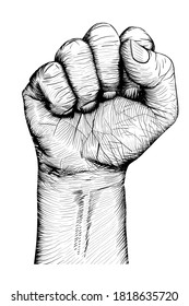 The palm is clenched into a fist. Black and white drawing.
