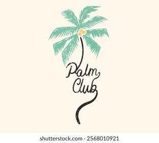 Palm club. California beach vibes design. Paradise life abstract artwork. Abstract palm tree art . Summer good vibes vector graphic design for apparel, stickers, posters, background and others.