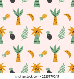 Palm and coconut. African seamless pattern. Printing on fabric and wrapping paper. Background to nursery.