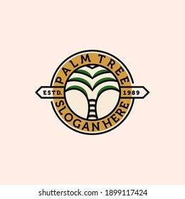 Palm or Coconut Line Art Logo Vector Illustration Design. Modern Creative Line Art Palm Logo Badge Template Design. Palm Tree Vintage Illustration Logo Concept.