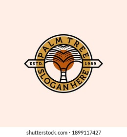 Palm or Coconut Line Art Logo Vector Illustration Design. Modern Creative Line Art Palm Logo Badge Template Design. Palm Tree Vintage Illustration Logo Concept.