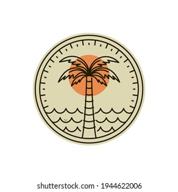 Palm or Coconut Logo Vector Illustration Design. Palm or Coconut Logo Template Design. Sunset In The Island Logo Concept.