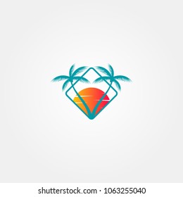 Palm Coconut Tree Icon Logo Template Design