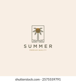 Palm or coconut tree line art Logo vector illustration design template flat vector