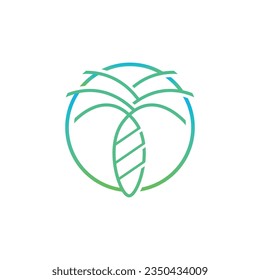 Icono de la plantilla de ilustración vectorial de la línea del logotipo de la palma o del árbol de coco. Plantilla de diseño del logotipo del árbol de coco premium.símbolo de la palma