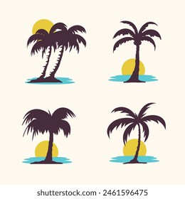 Palm coconut tree logo, tree silhouette vector