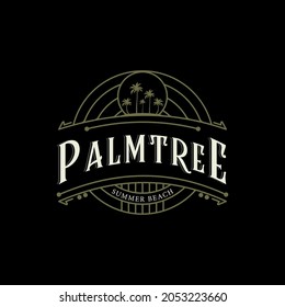 palm or coconut tree logo vintage vector illustration template icon design. retro style badge with circle typography concept