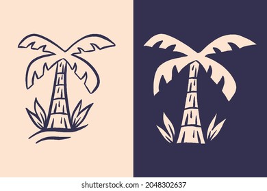 Palm or Coconut Tree with Retro Style Illustration