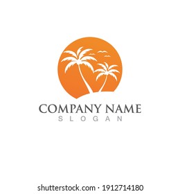 Palm or coconut  tree summer logo template vector illustration