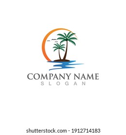 Palm or coconut  tree summer logo template vector illustration