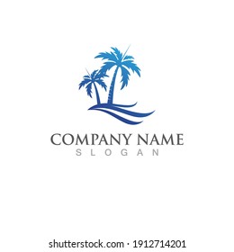 Palm or coconut  tree summer logo template vector illustration