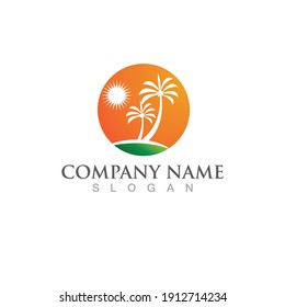 Palm or coconut  tree summer logo template vector illustration