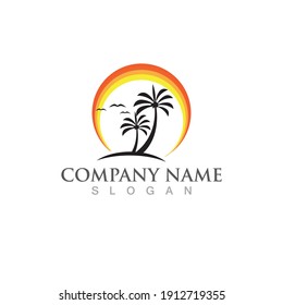 Palm or coconut  tree summer logo template vector illustration