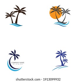 Palm or coconut tree summer logo template vector illustration