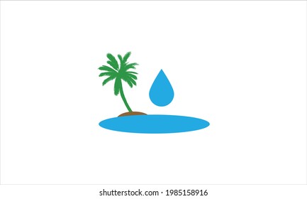 Palm or coconut tree summer at sea with water drop icon logo template vector illustration symbol