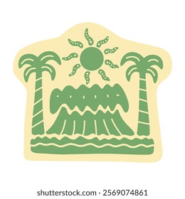 The palm coconut tree, waves and summer vibes vector design for t-shirt sticker illustration