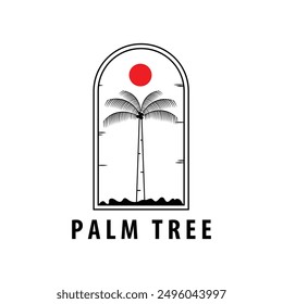 Palm or Coconut Vector design illustration in Line Art style. Vintage Line Art Palm Tree Template Design