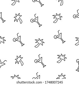 Palm and coctail, vacation, travel simple seamless vector pattern on a transparent background