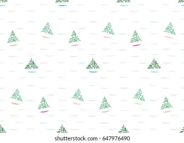 Palm colorful sailboats pattern with waves. Vectors