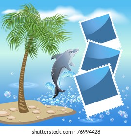 Palm, dolphin and photo frame