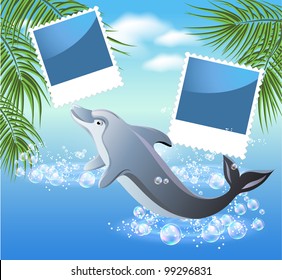 Palm, dolphin and photo frame