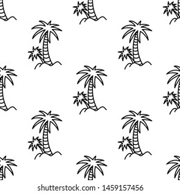 Palm doodle hand drawn seamless pattern. Summer wrapping template. Vector illustration.
