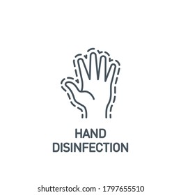 Palme mit einem Tropfen antiseptischer Einzeilensymbol einzeln auf weiß. Perfektes Umrisssymbol desinfizieren Hände Coronavirus Covid 19 Banner. Entzündungselement mit bearbeitbarer Stroke-Linie