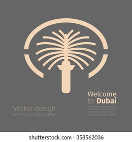 palm Dubai poster. Flat icon. Vector template