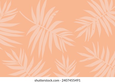 La dypsis palma deja un patrón vectorial sin fisuras, color de Peach fuzz del año 2024. Diseño de tela tropical con hojas de palma.
