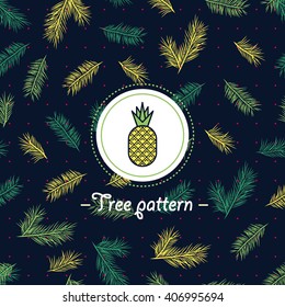 Palm fresh raw seamless pattern. Pineapple icon badge. Restaurant, menu, wallpaper.