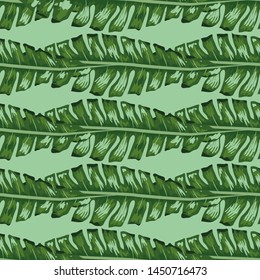palm frond. Tropical leaves seamless pattern. Banana leaf background. Exotic design isolated. Hawaiian print. Jungle plants. Summer illustration.