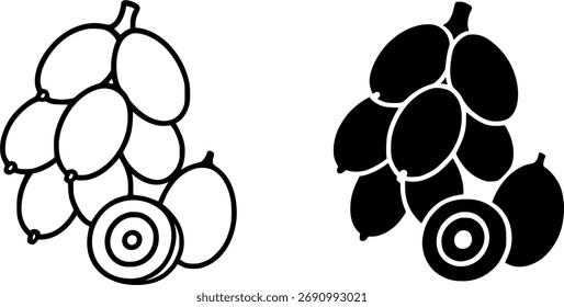 Fruta de palma, Vector blanco y negro, contorno y versiones de silueta
