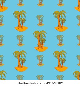 Palm geometric seamless pattern on blue background. . Fashion and bright graphic of summer. Template for prints, textile, wrapping and decoration, wallpaper. Vector illustration.