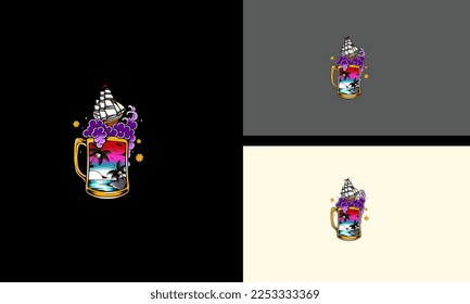 palm and glass vector mascot design