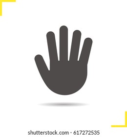 Palm glyph icon. Drop shadow silhouette symbol. Stop, greeting and high five gesture. Negative space. Vector isolated illustration